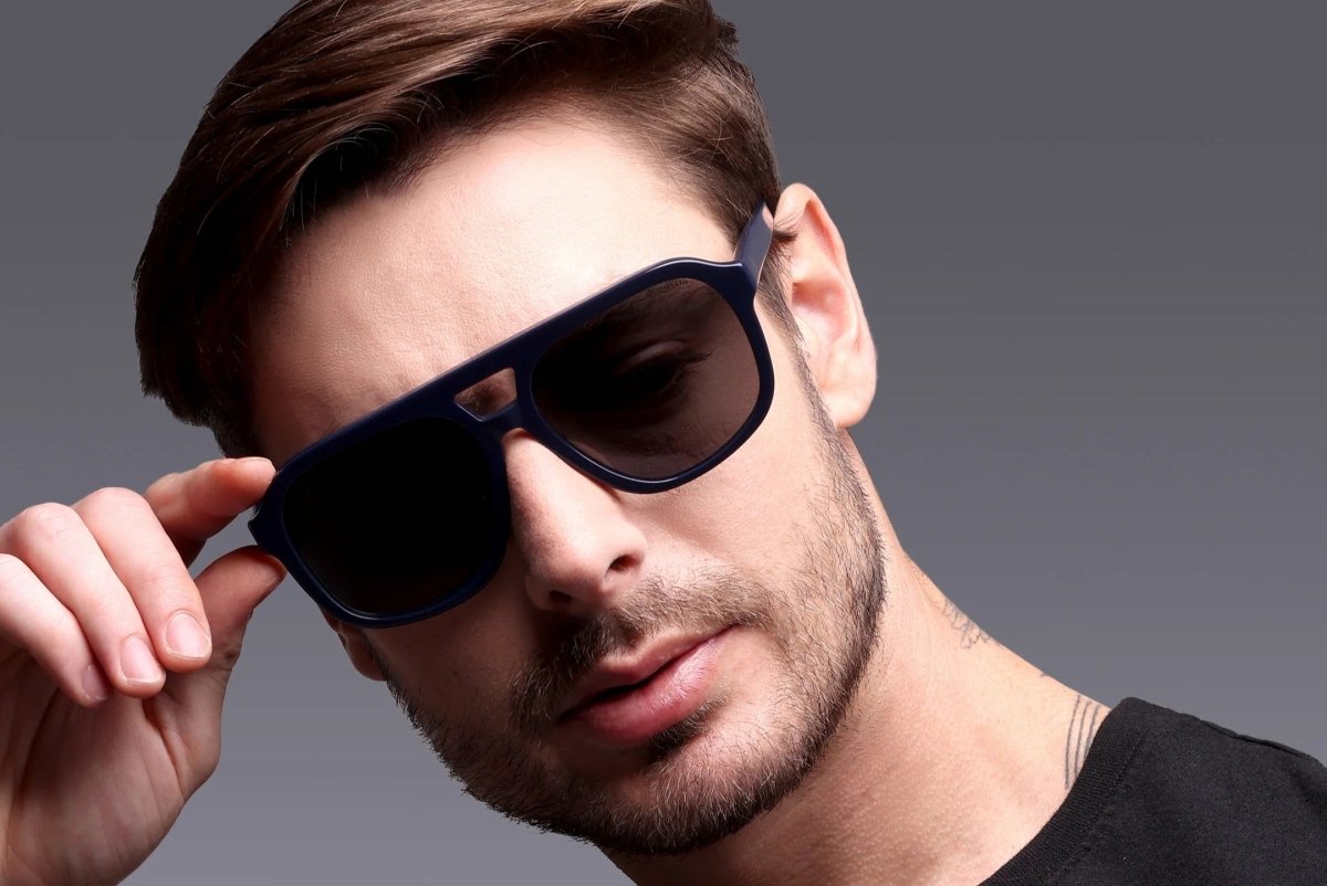 Augussto Caesar Navy ⁄ Ashen Grey| Deep - Blue Square Sunglasses - Augussto
