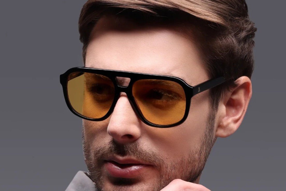 Augussto Caesar Noir ⁄ Honey | Black - Gold Square Sunglasses - Augussto